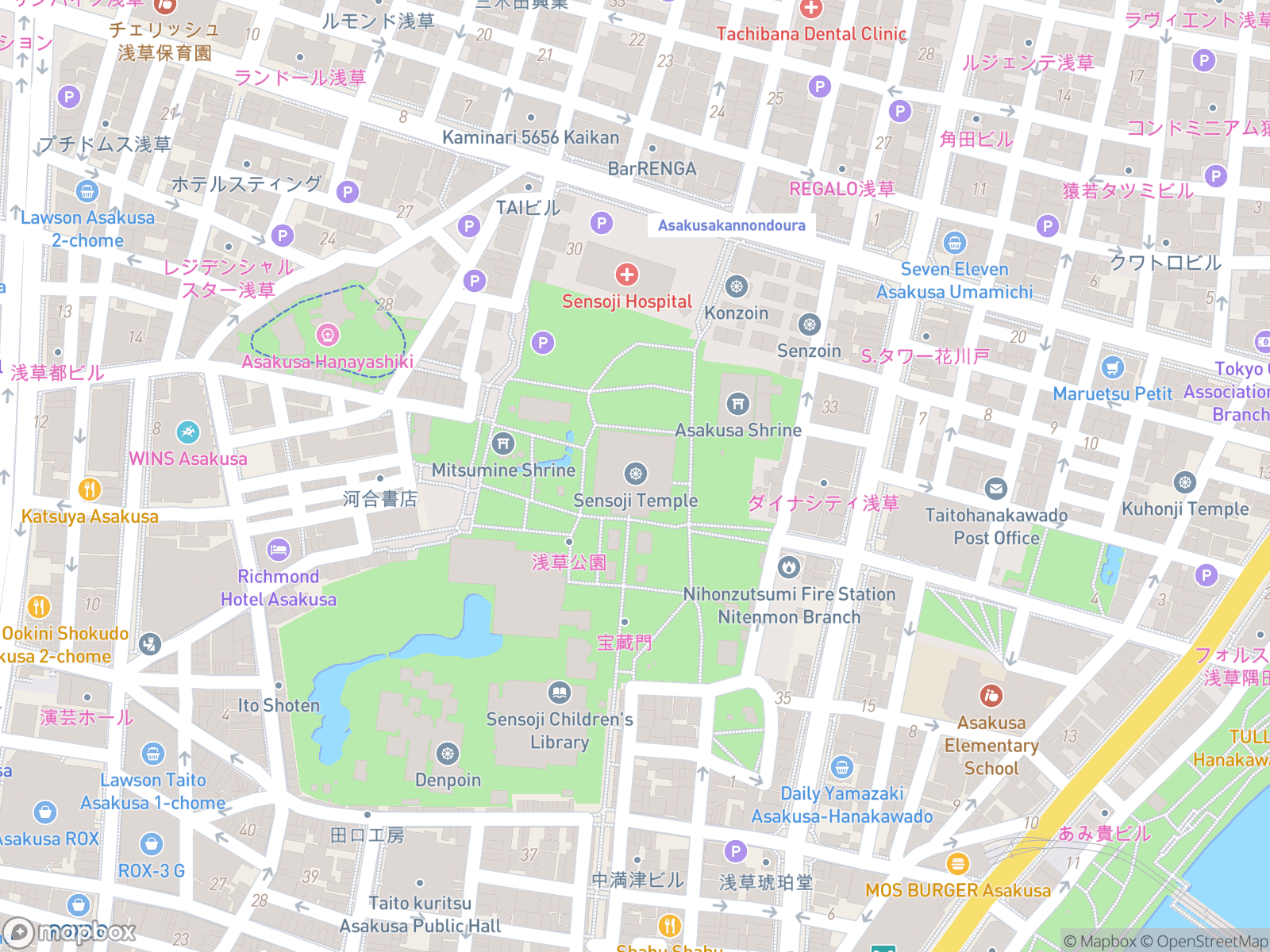 Map showing Sensō-ji Temple and surrounding area