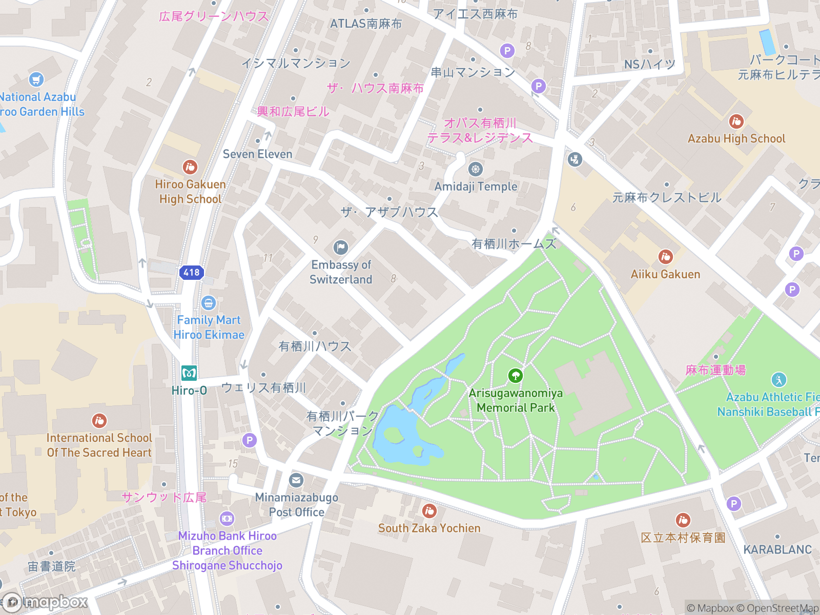 Map showing Tokyo Japan Temple and surrounding area