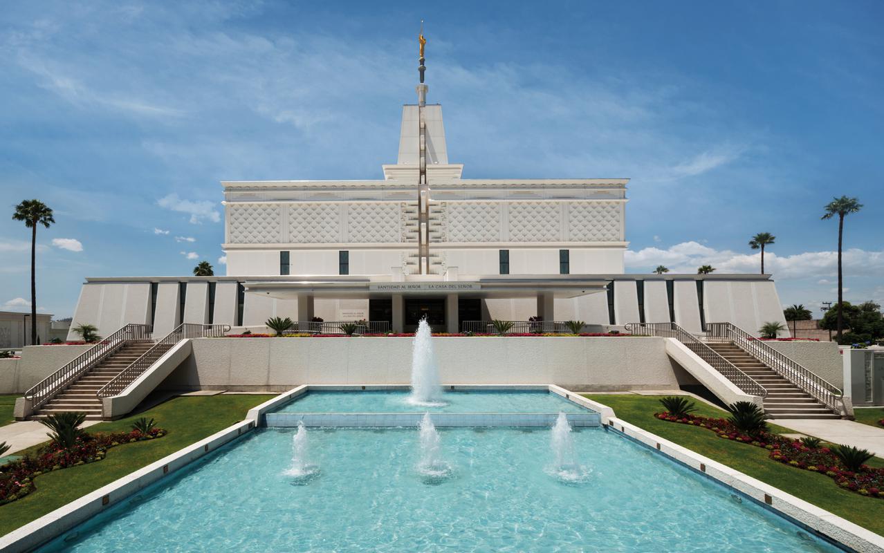 The temple's entrance, welcoming visitors and members.