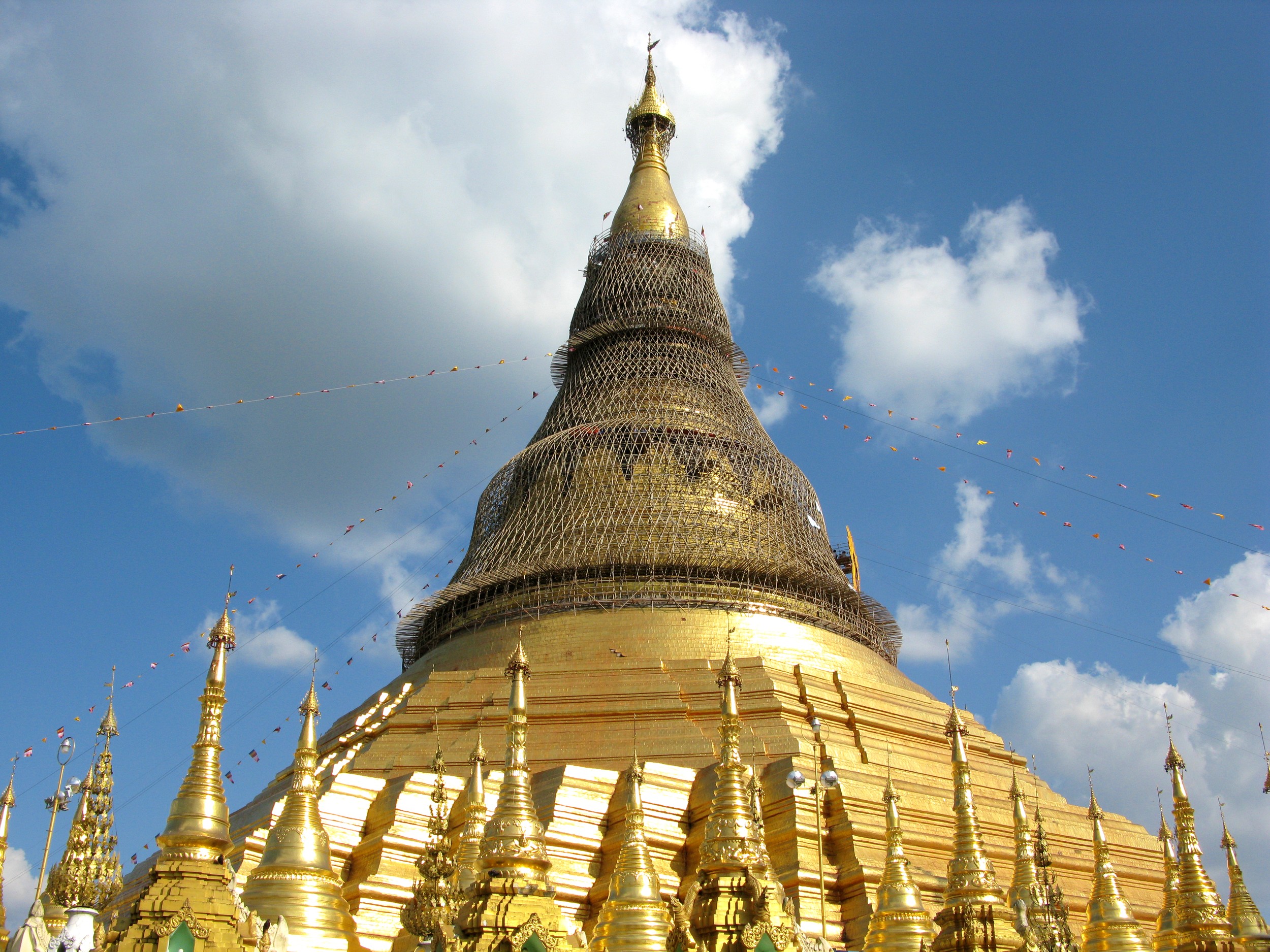 The golden stupa reflecting the sunlight