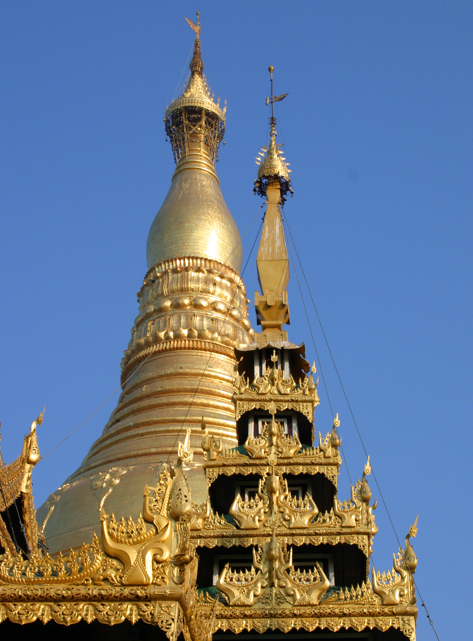The Shwedagon Pagoda illuminated at night