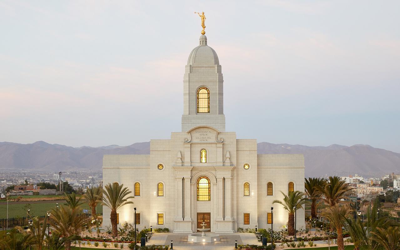 The Arequipa Peru Temple stands majestically against the backdrop of the Peruvian landscape.