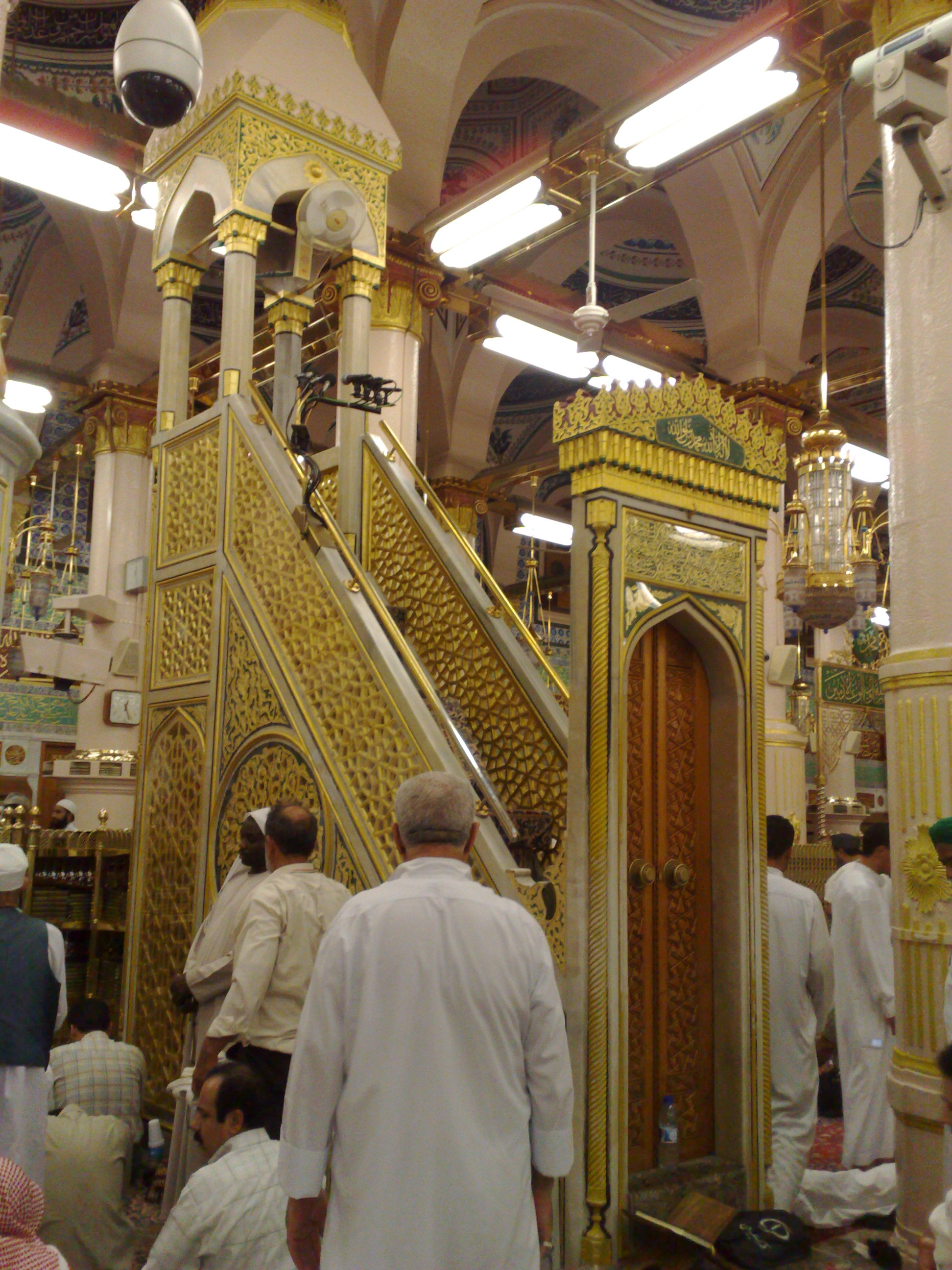 The entrance to the Rawdah ash-Sharifah, a sacred area within the mosque.
