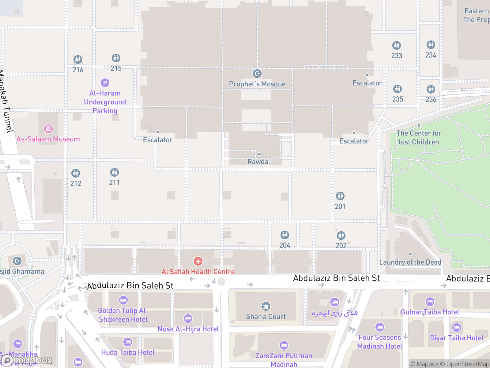 Map showing Al-Masjid an-Nabawi (Mezquita del Profeta) and surrounding area