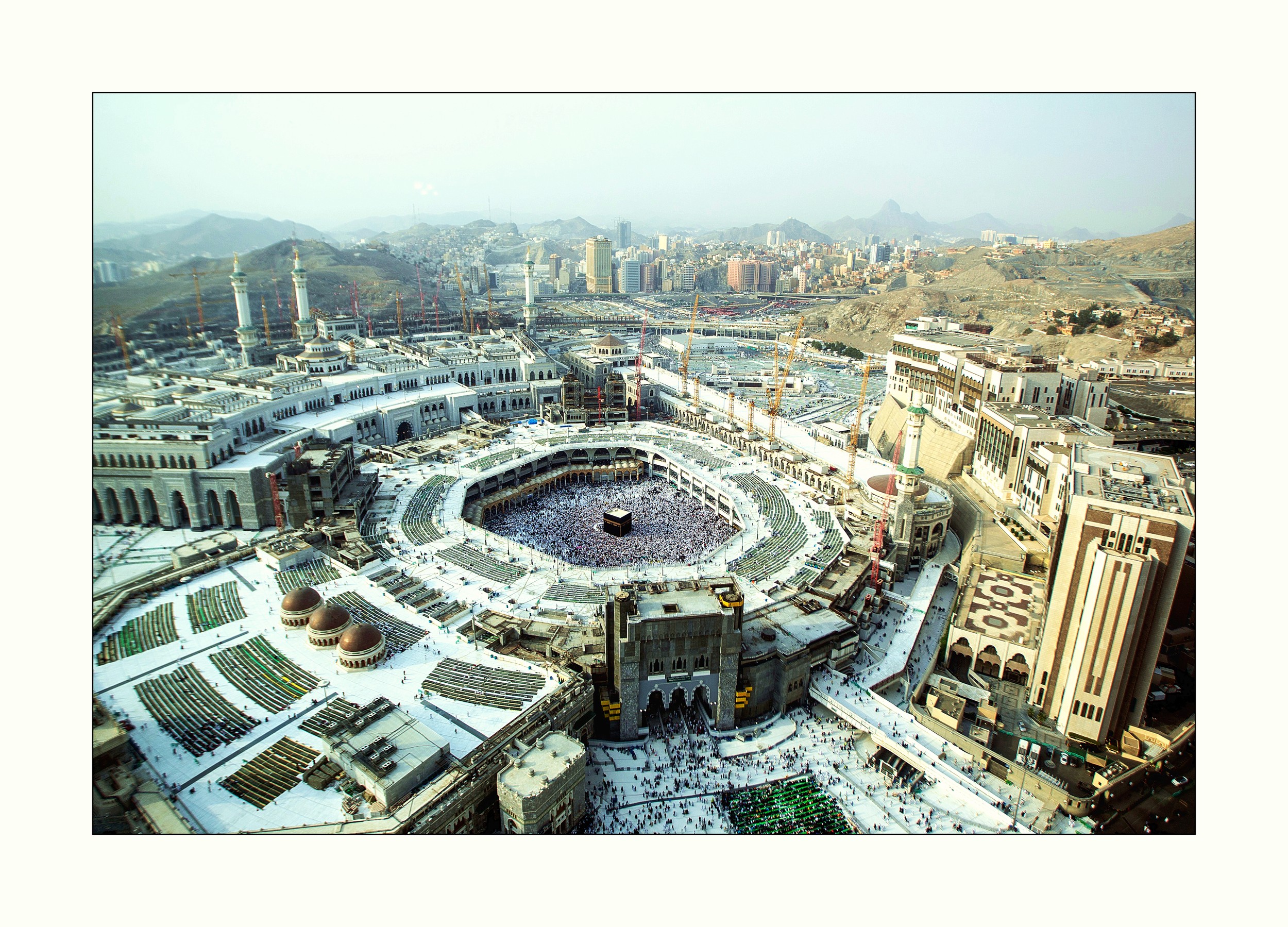 The Kaaba illuminated at night.
