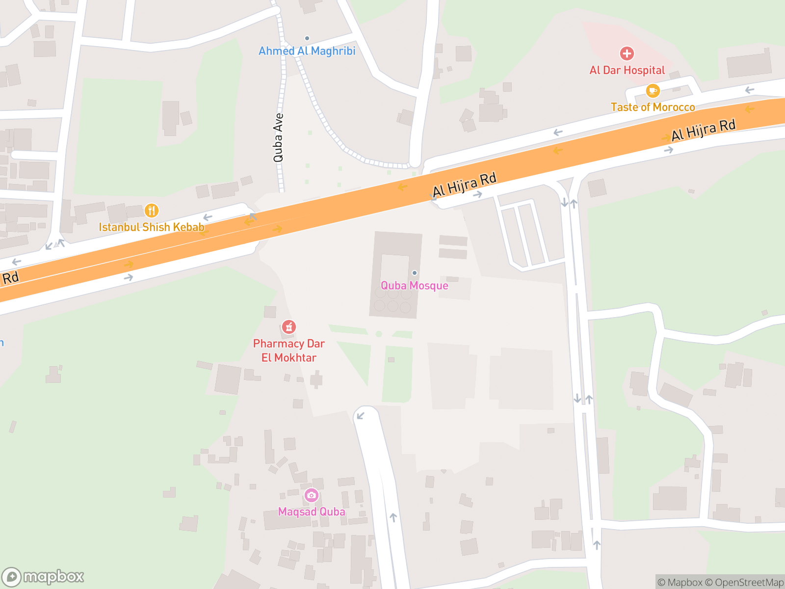 Map showing مسجد قباء and surrounding area