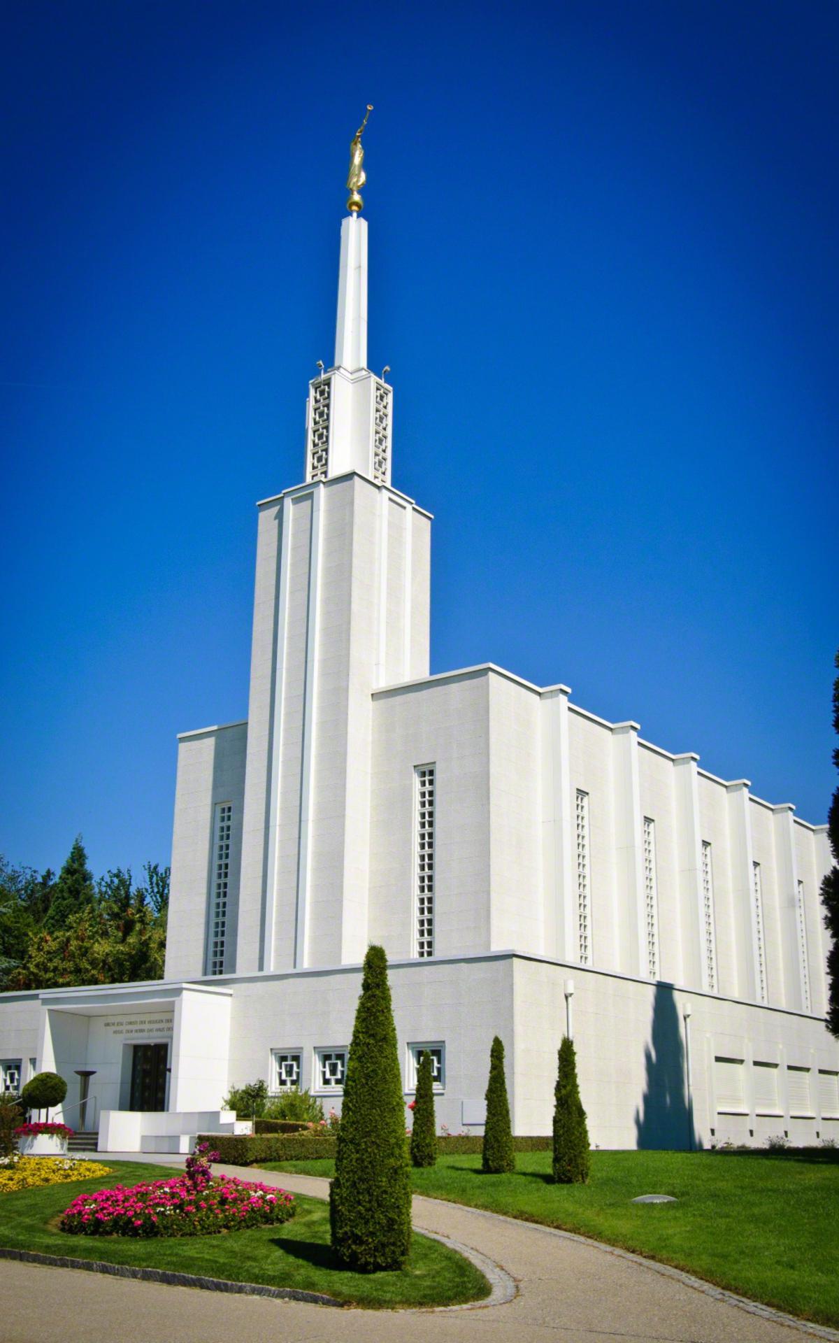 The Bern Switzerland Temple in the daytime.