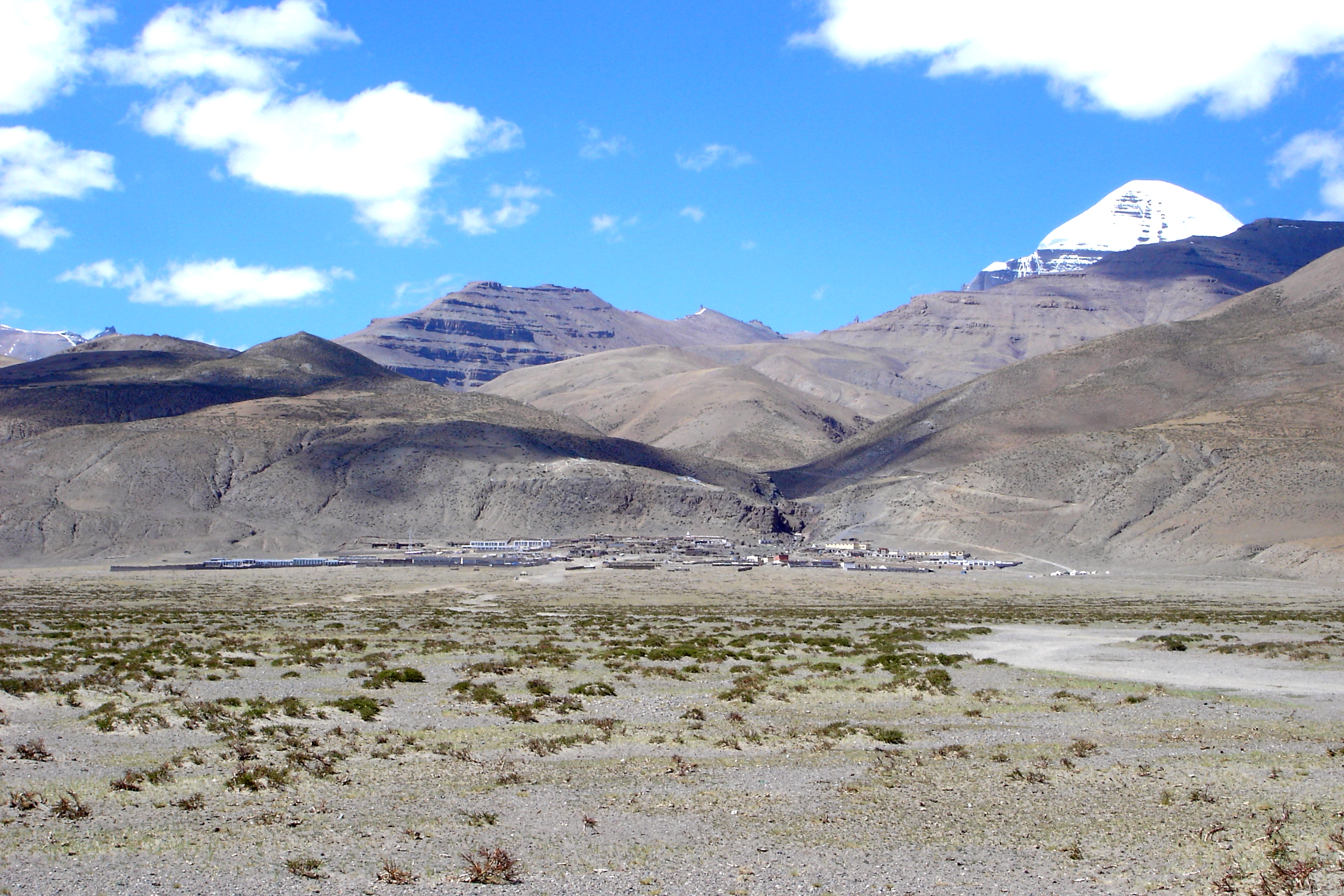 A view of the rugged terrain surrounding Mount Kailash.