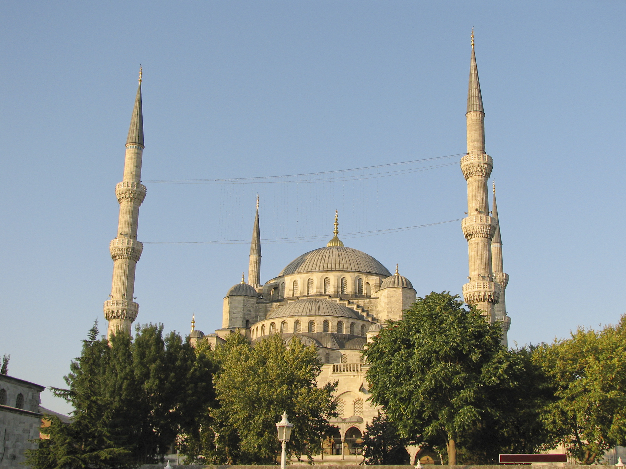 A panoramic view of the Blue Mosque and its surroundings.