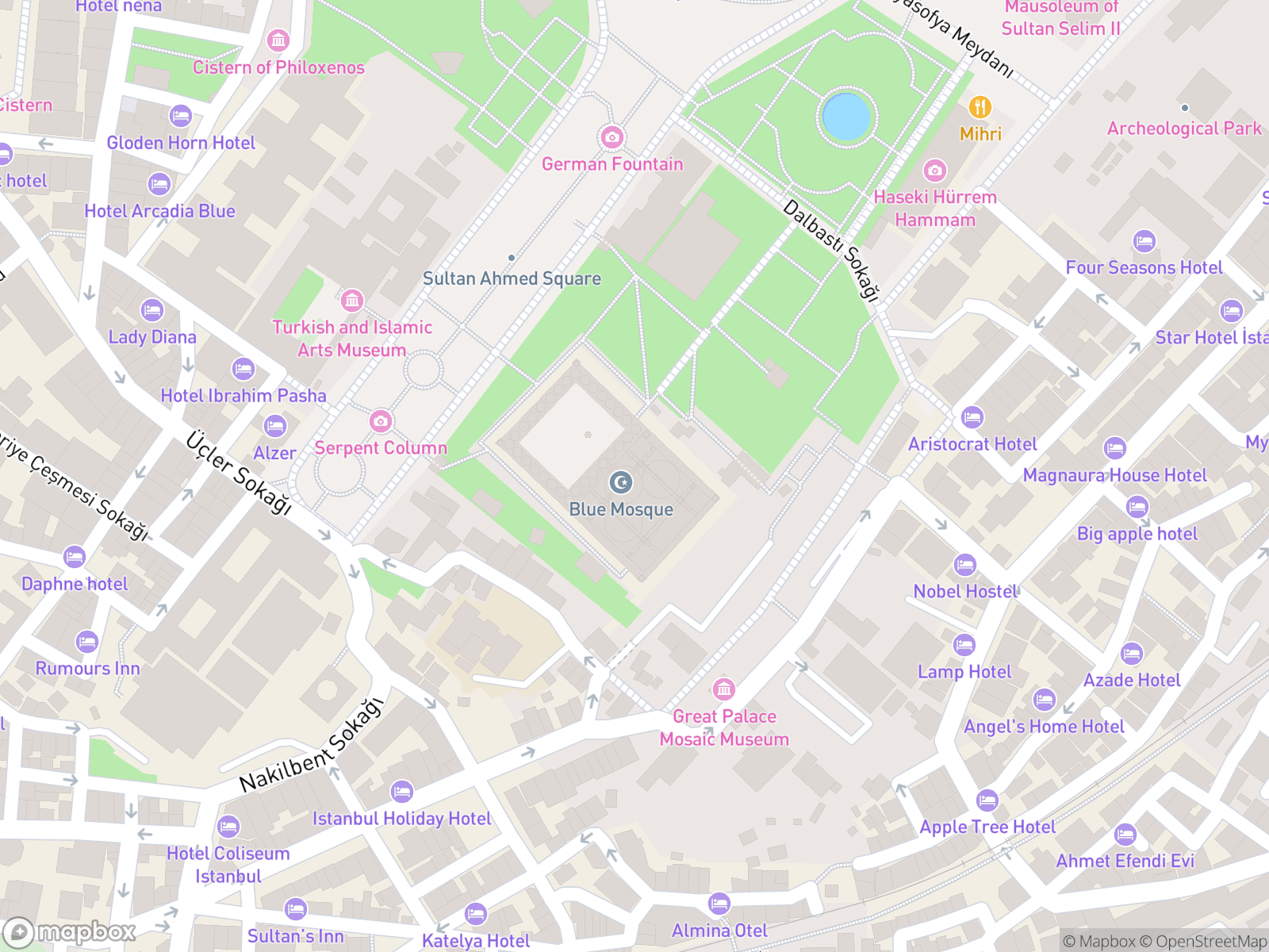 Map showing Blue Mosque and surrounding area