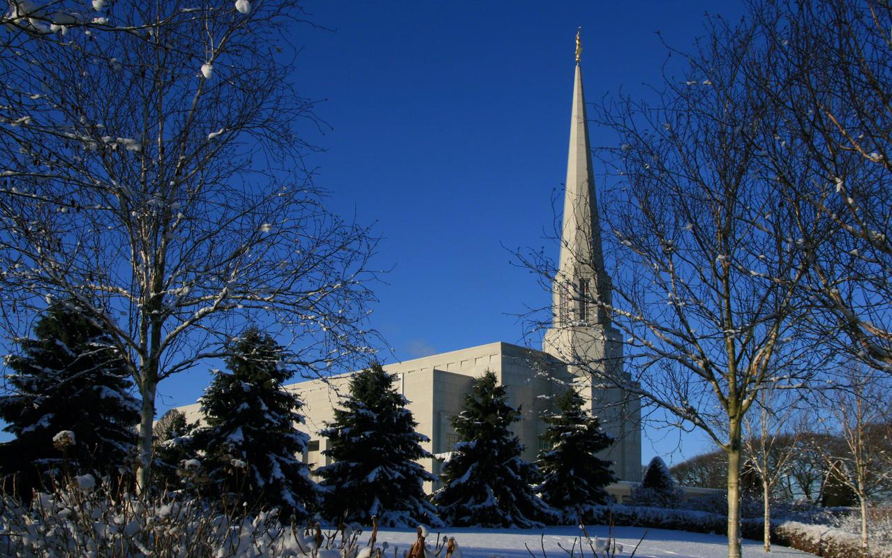 The temple's serene setting in Lancashire.