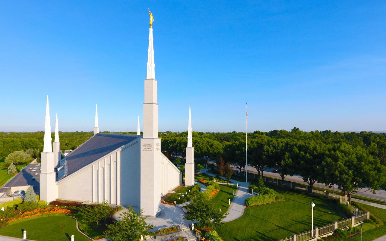 Boise Idaho Temple white granite exterior with six spires