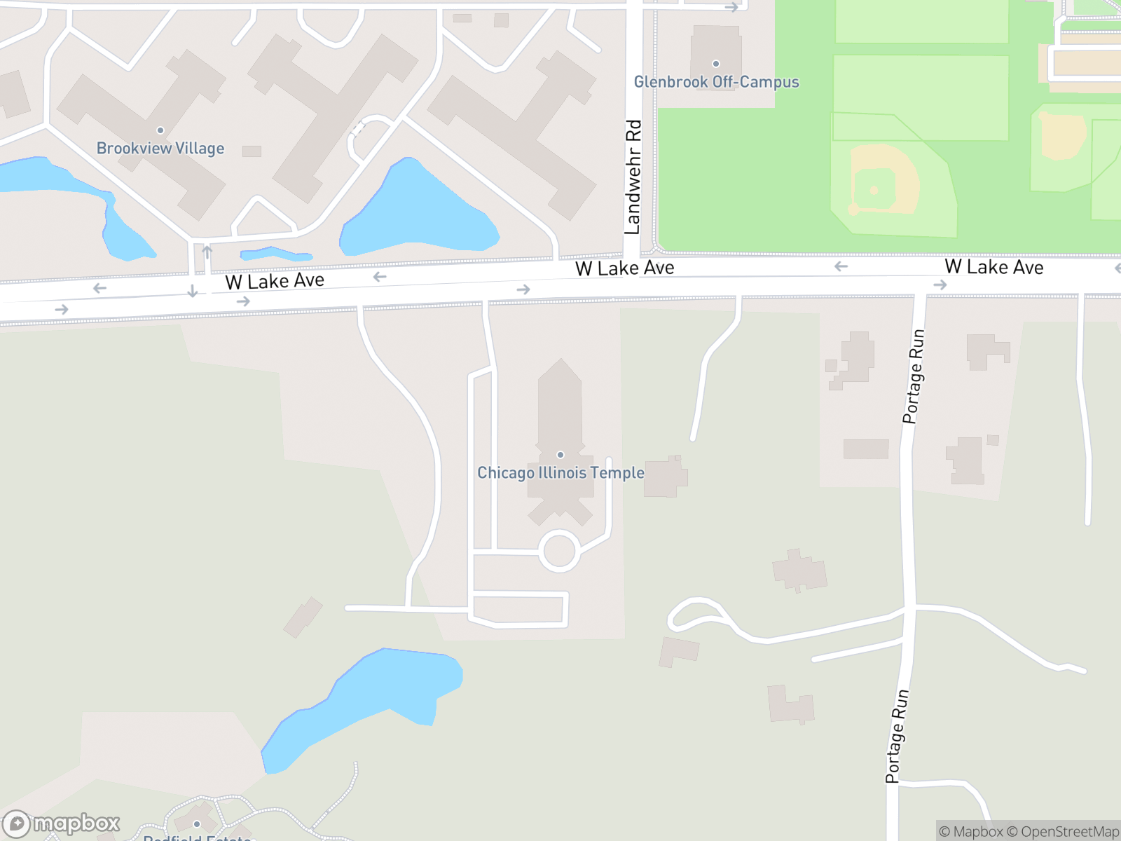 Map showing Chicago Illinois Temple and surrounding area