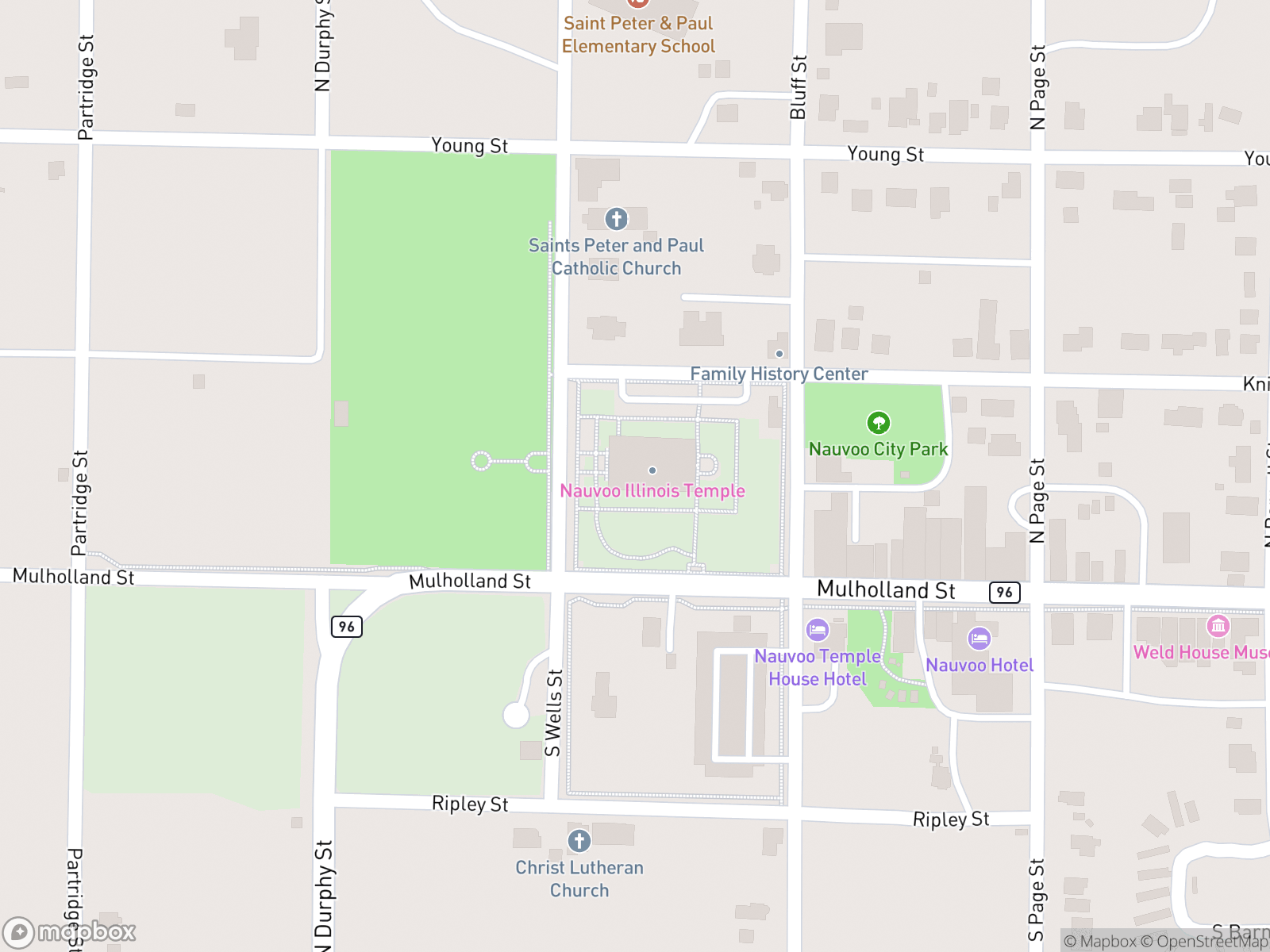Map showing Nauvoo Illinois Temple and surrounding area
