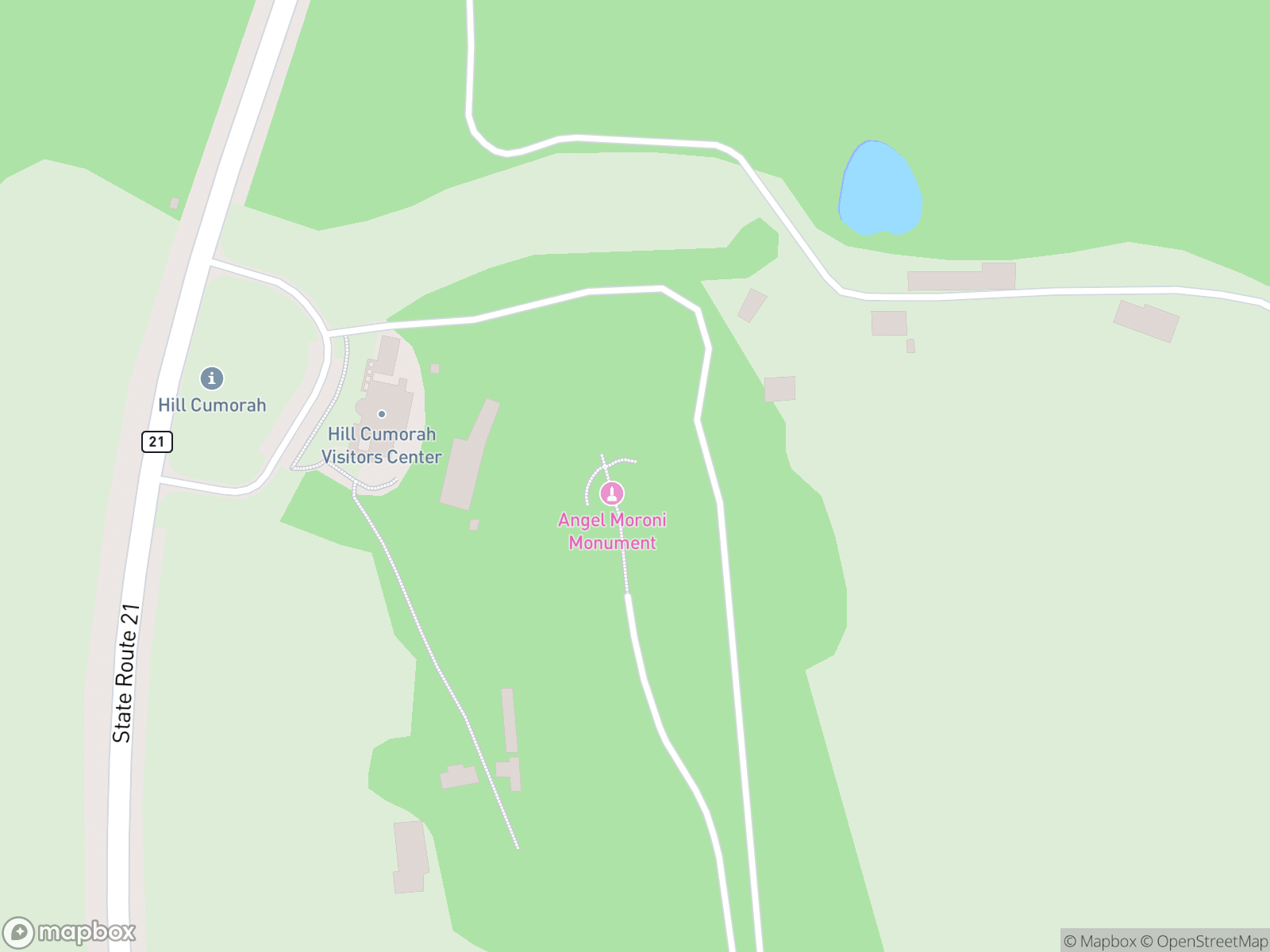 Map showing Hill Cumorah and surrounding area