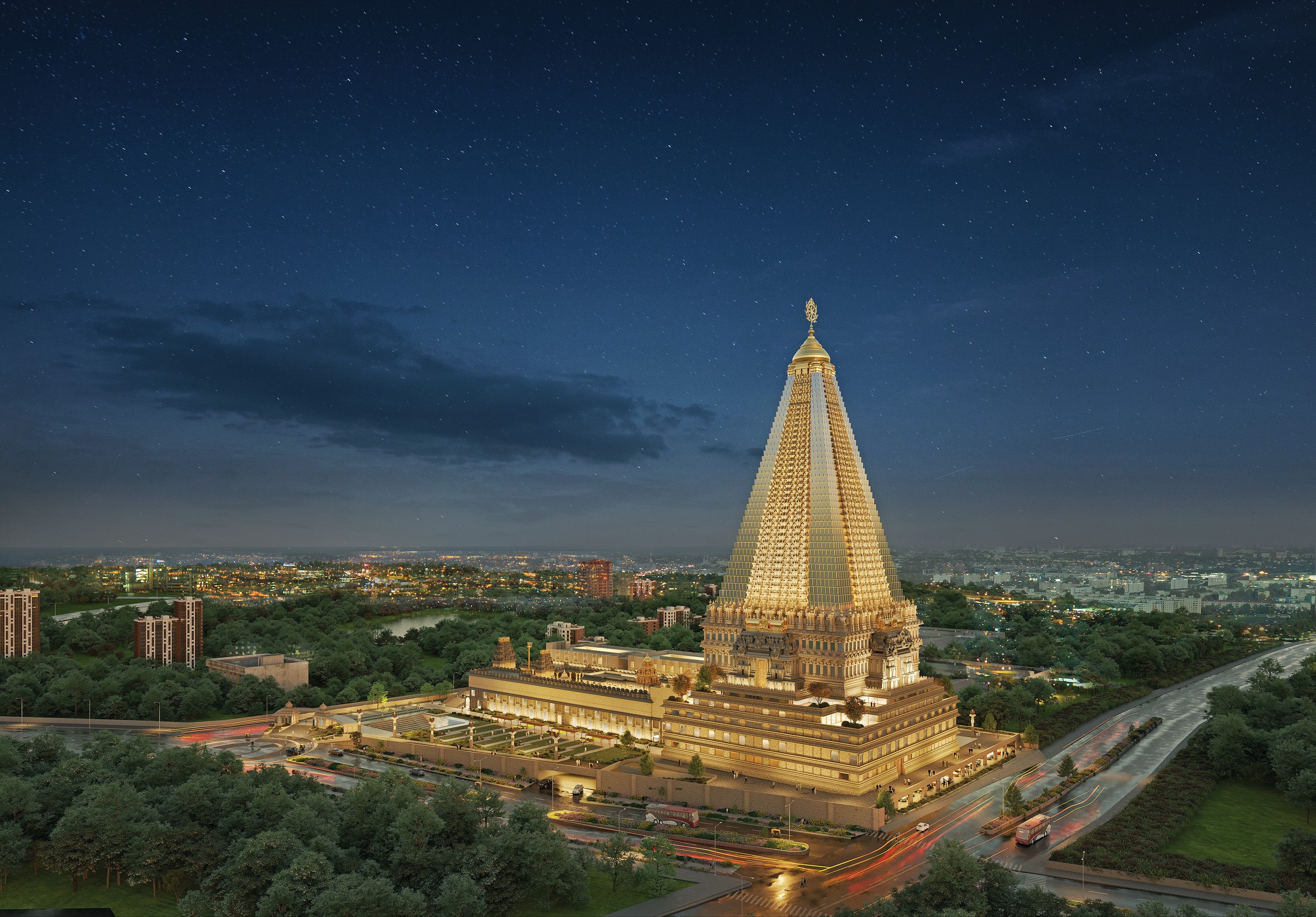 A peaceful path winds through the Sacred Grove.
