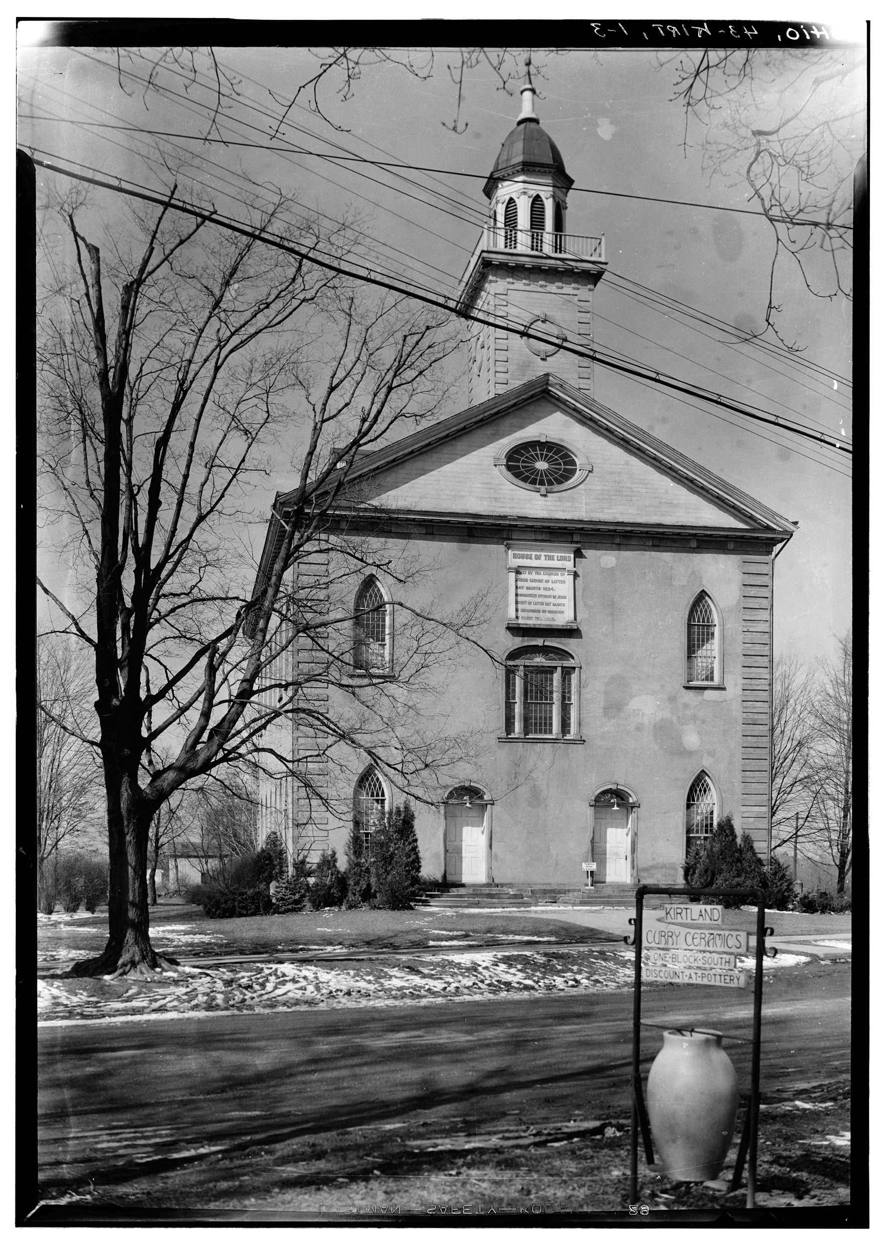 Exterior view of the Kirtland Temple.