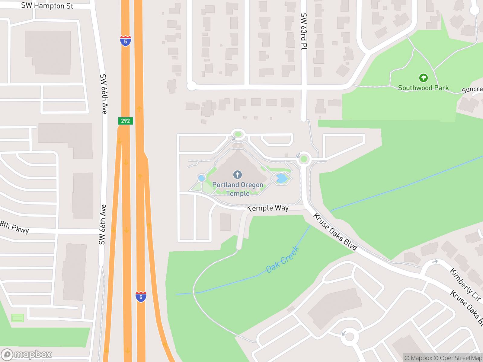 Map showing Portland Oregon Temple and surrounding area