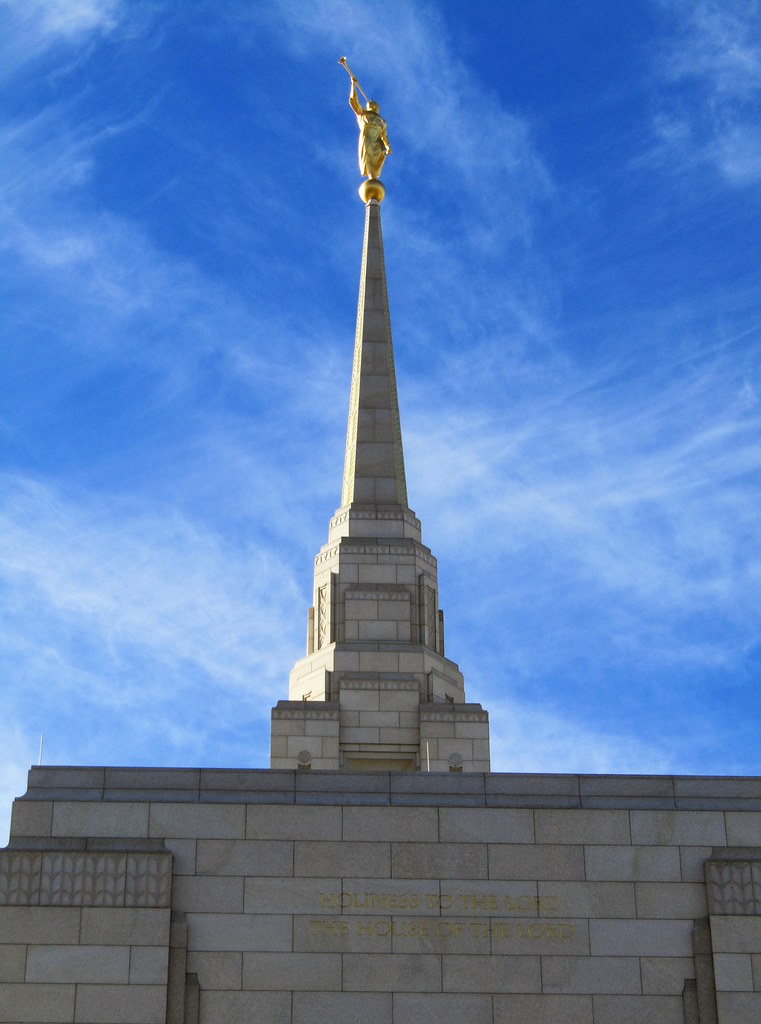 Angel Moroni statue on the new central spire