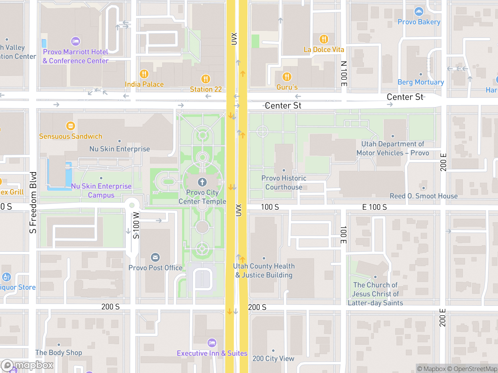 Map showing Provo City Center Temple and surrounding area