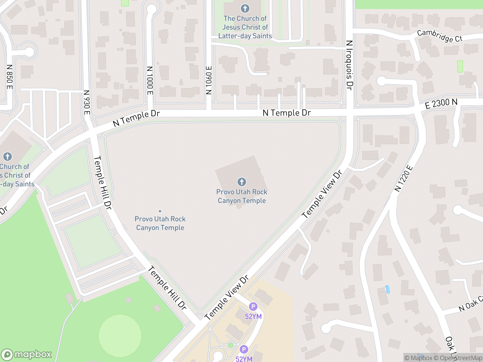 Map showing Provo Utah Temple and surrounding area