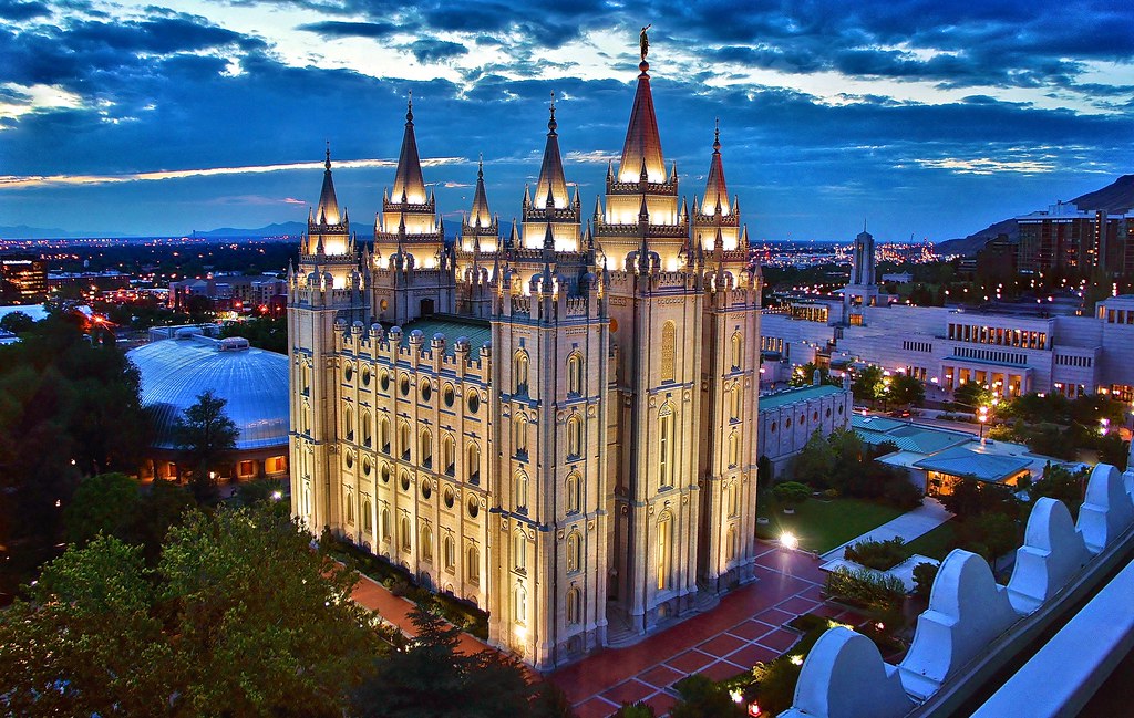 Temple Square at blue hour twilight