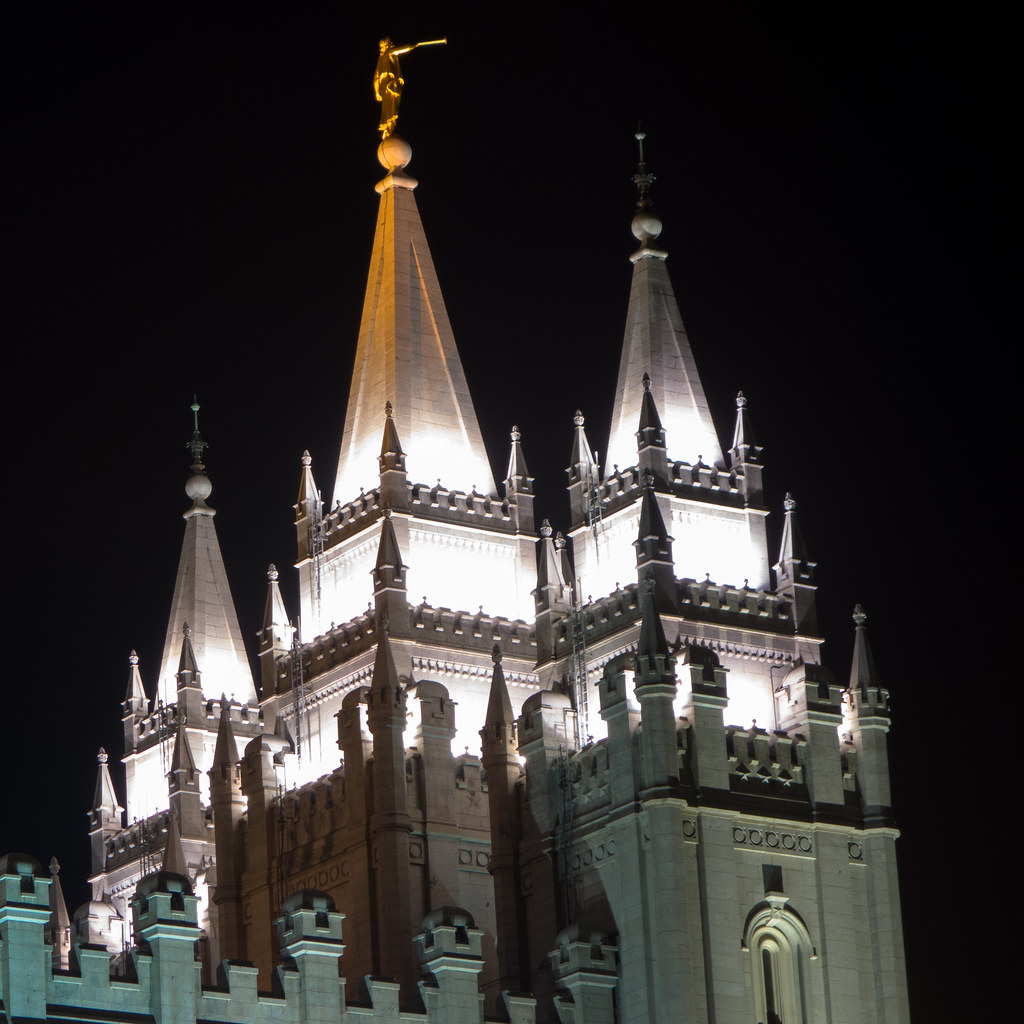 Temple illuminated at night
