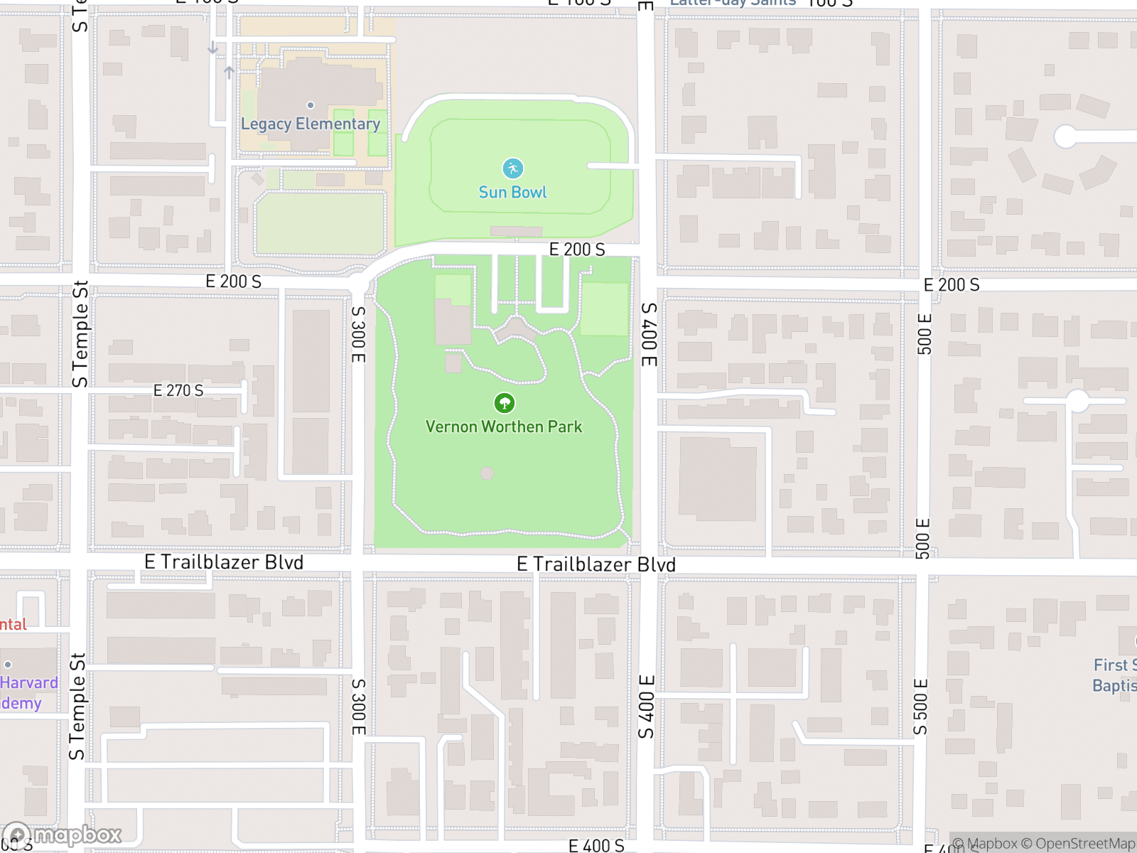 Map showing St. George Utah Temple and surrounding area