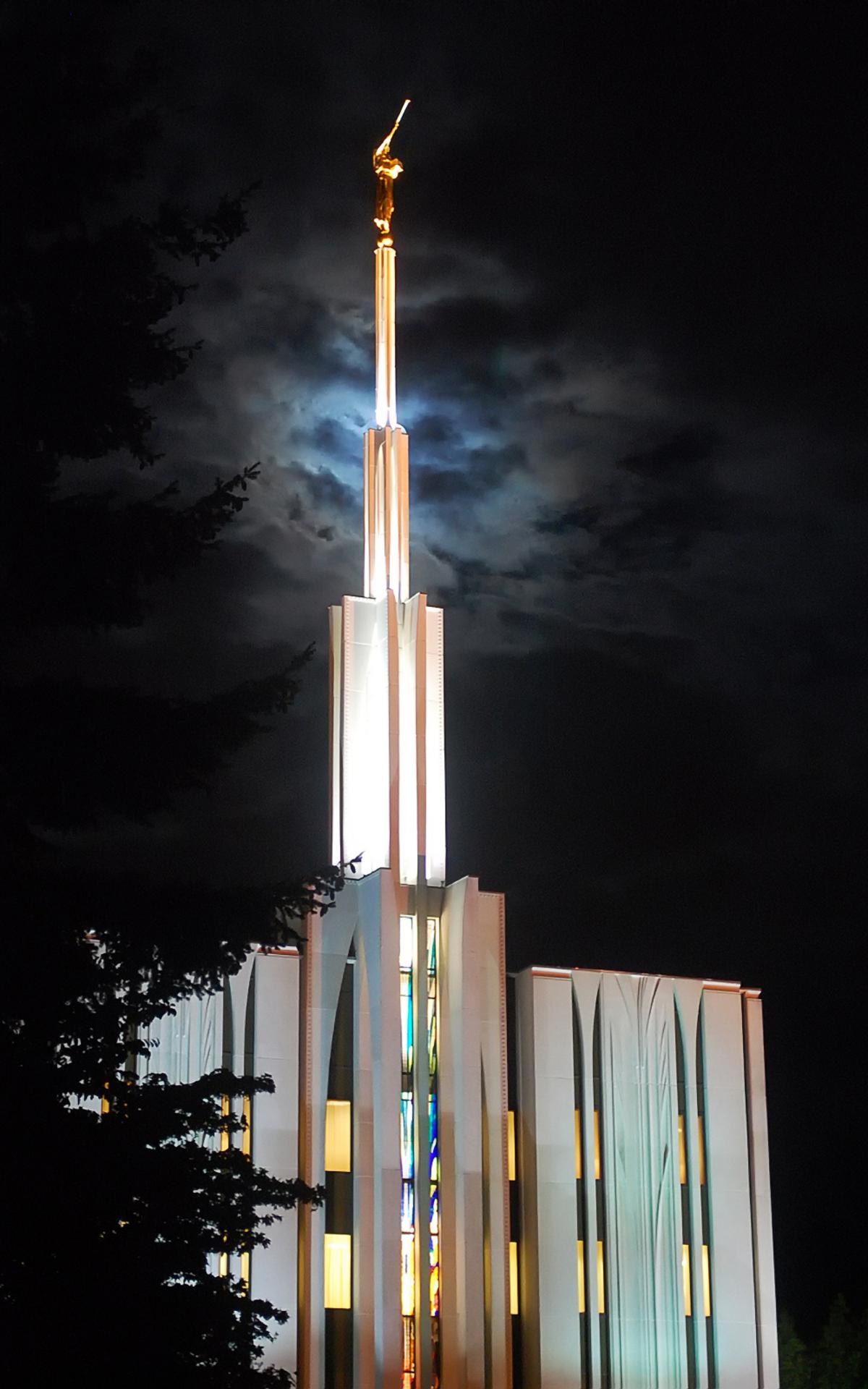 The Seattle Washington Temple surrounded by lush greenery.