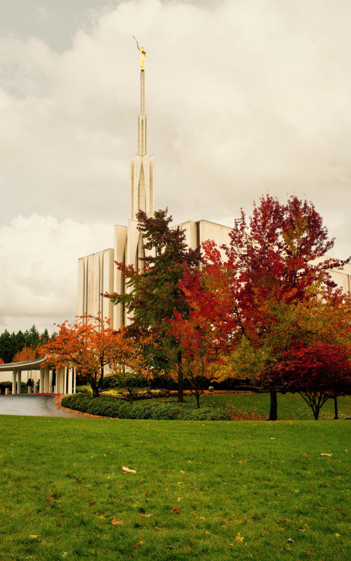 A peaceful reflection pool near the temple entrance.