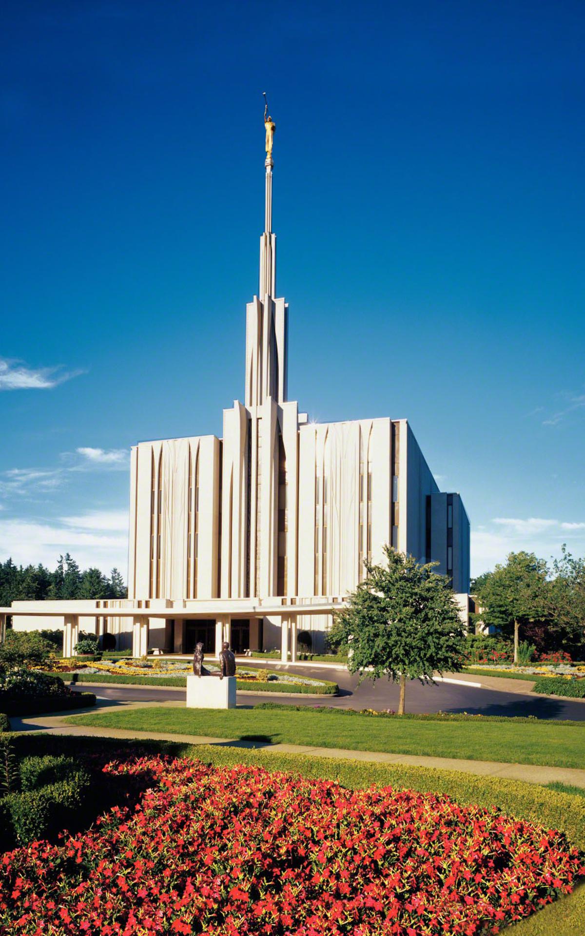 The temple's entrance doors with intricate metal ornamentation.