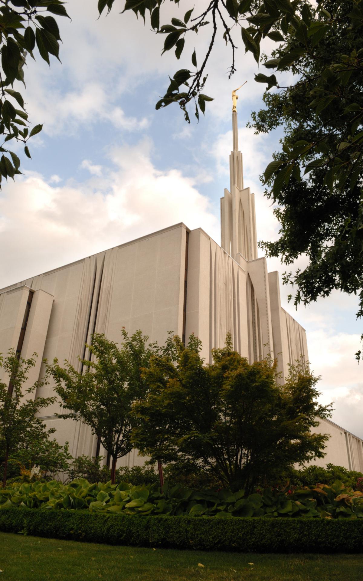 The temple's well-manicured lawns and gardens.