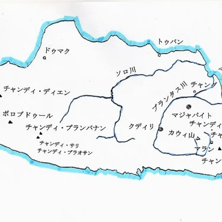 河流和地标的地图。