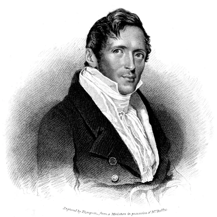 托马斯·斯坦福·莱佛士爵士素描的印刷品。