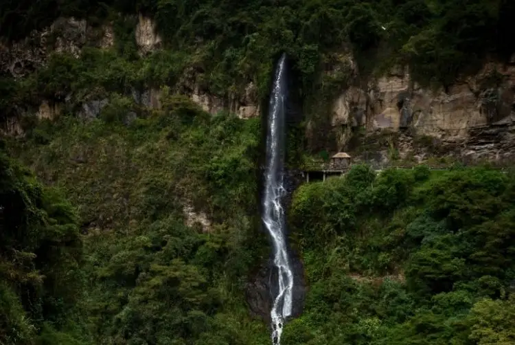 哥伦比亚纳里尼奥省伊皮亚莱斯拉斯拉哈斯保护区附近的瀑布。